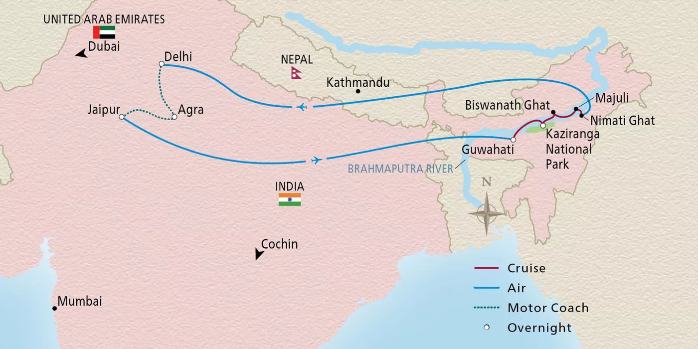 Viking Brahmaputra NEW! Wonders of India I October 9–23, 2028 voyage BRM281015T official itinerary map