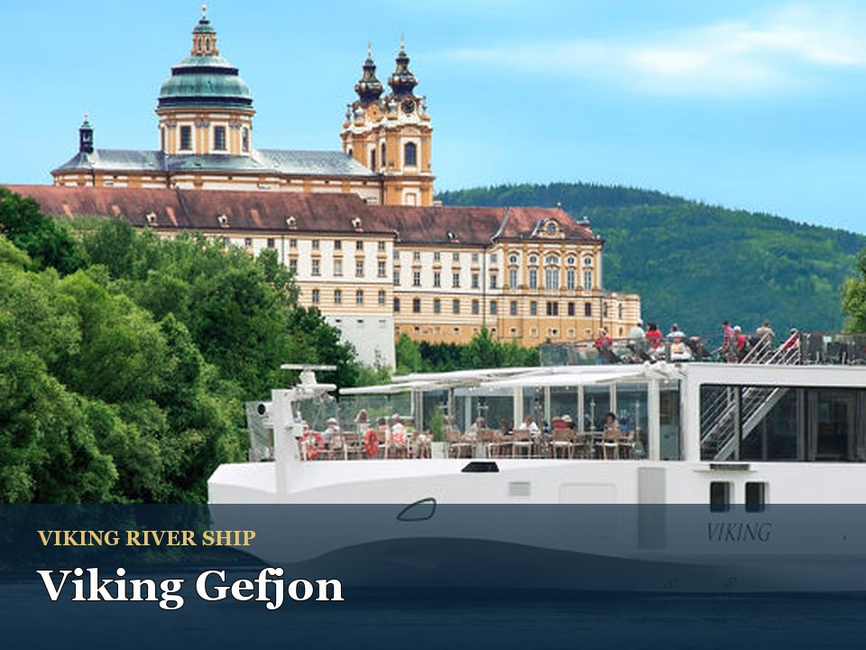 Viking Gefjon cruise ship — Viking river cruise near historic abbey