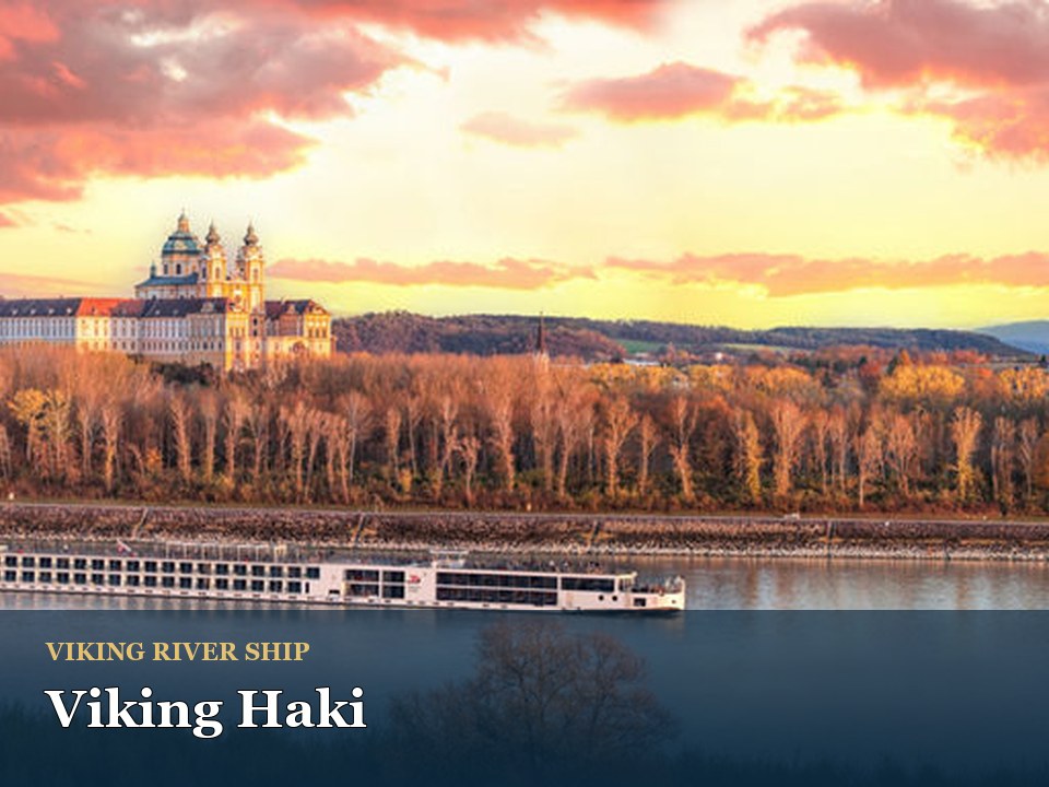 Viking Haki cruise ship — Scenic river cruise at sunset