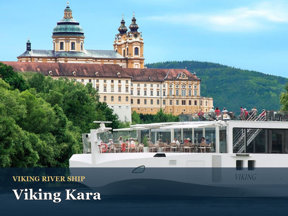 Viking Kara cruise ship — Viking river cruise near historic abbey