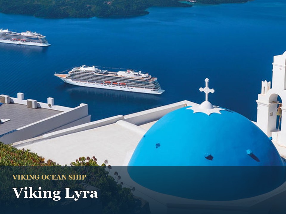 Viking Lyra cruise ship — Viking ocean ships sailing near Santorini