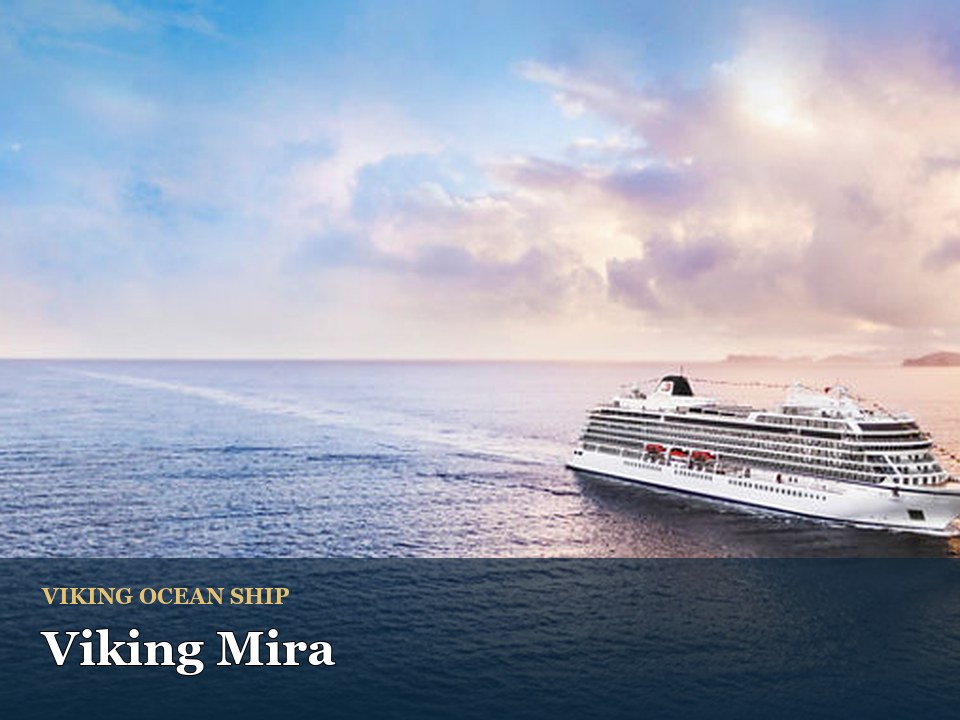 Viking Mira cruise ship — Luxury cruise ship sailing at sunset