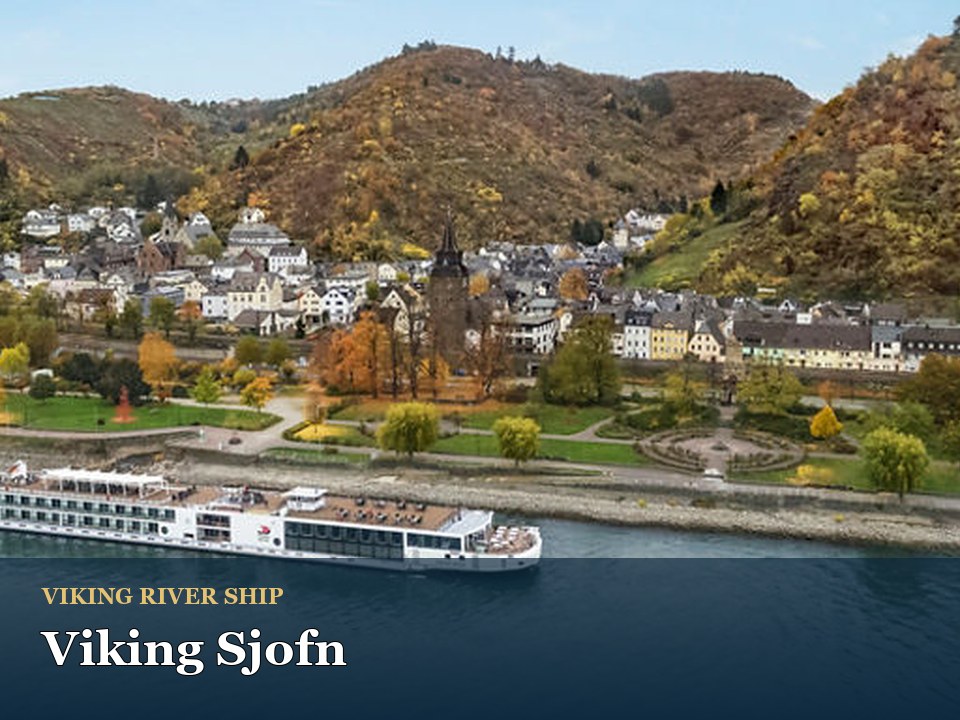 Viking Sjofn cruise ship — Scenic river cruise near hillside castle