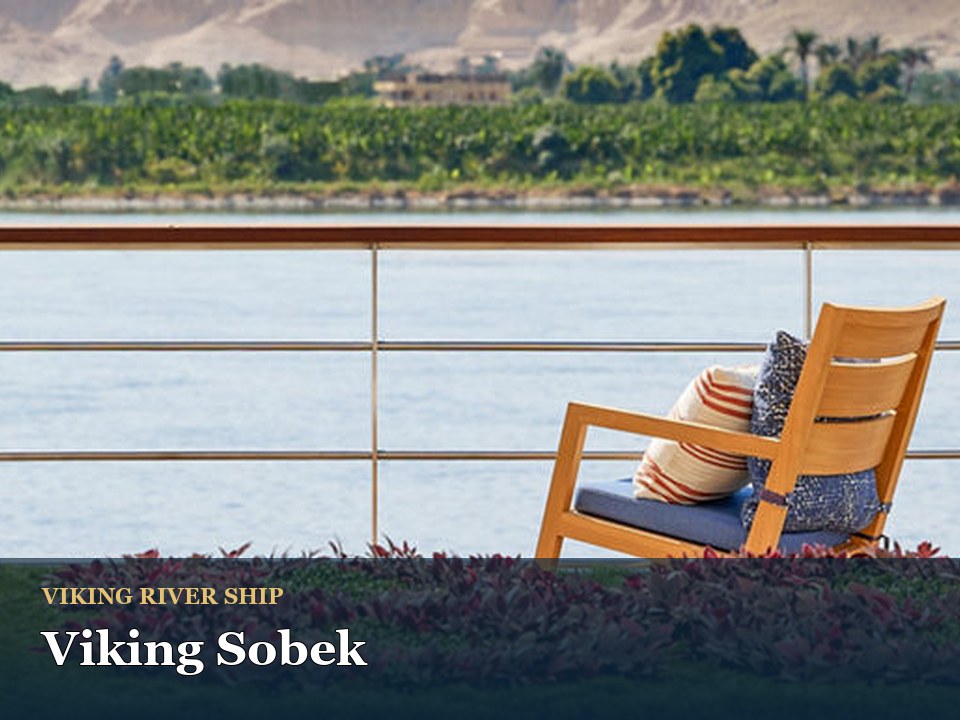 Viking Sobek cruise ship — Scenic river view with wooden chair