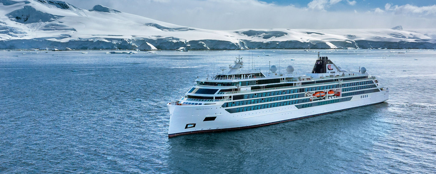 Viking Octantis expedition ship beside the Antarctic coast