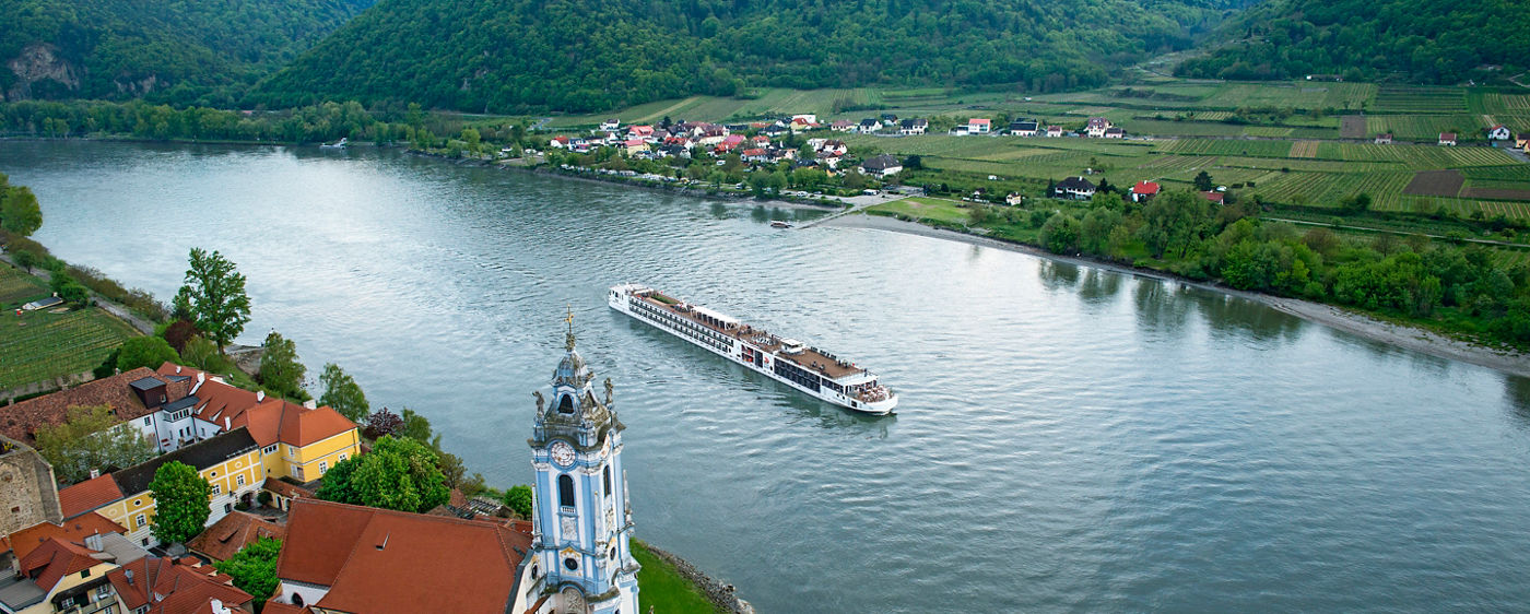 Viking Longship sailing the Danube near Durnstein