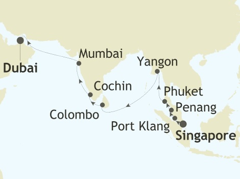 Singapore, Singapore to Dubai, UAE Silver Whisper World Cruise 2026